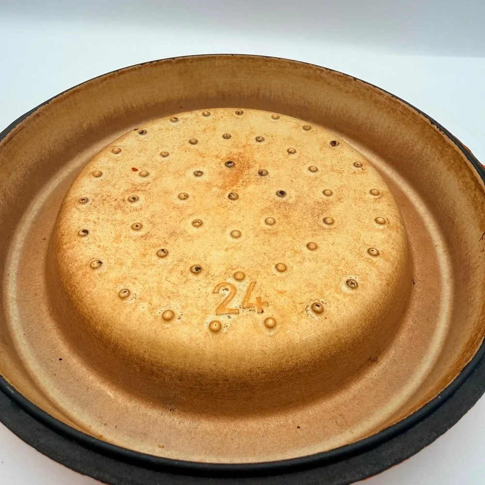 Le Creuset Doufeu Lid 24 Flame Orange Enamel Cast Iron Replacement Part France